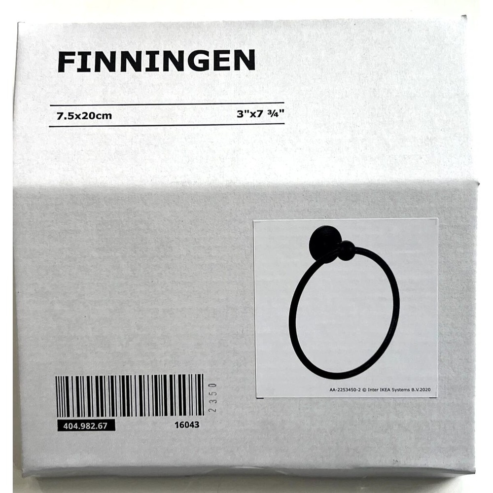 IKEA FINNINGEN Towel Ring Black 404.982.67 Bathroom Hardware 3x7.75 Inch New